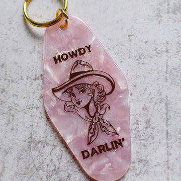 Howdy Darlin' Motel Key Style Keychain Close Up